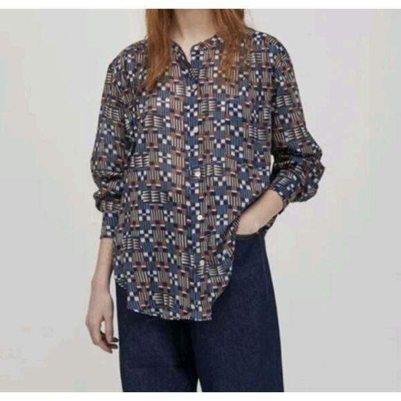Isabel Marant Etoile Nahala Geo Print Button Up Cotton 38 US M Mandarin Boho Art - Picture 1 of 9
